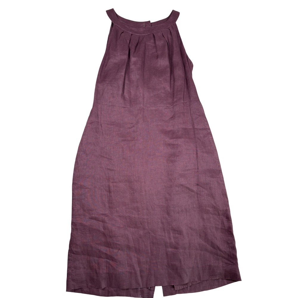 Ann Taylor LOFT Plum Purple 100% Linen Pleated Halter Neck Shift Dress Size 4 - Picture 15 of 15